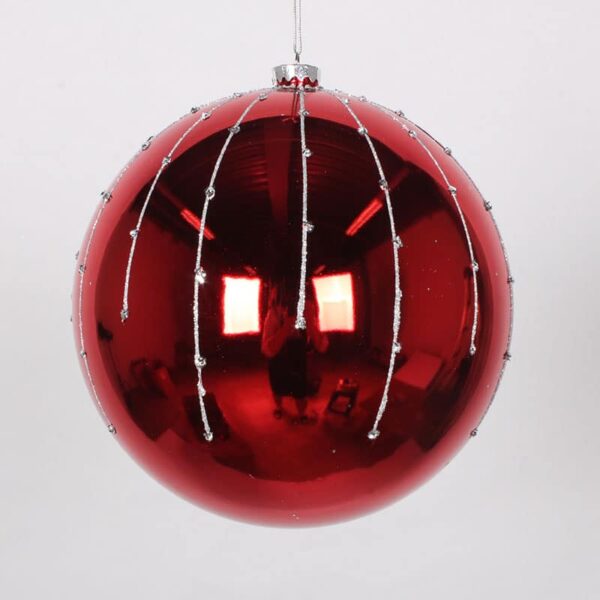 Shiny Red with Silver Glitter Christmas Ornament