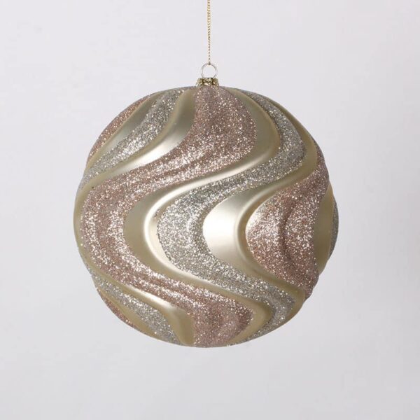 Champagne Glitter Ripple Ball Christmas Ornament