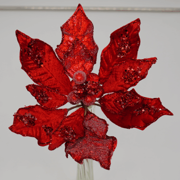 Christmas Red Glitter Poinsettia