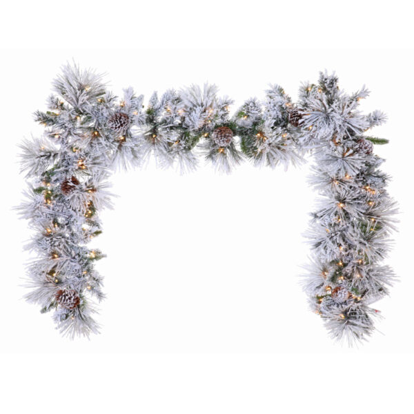 9-foot Long-needle Flocked Artificial Christmas Garland Pre-lit with 100 Clear Sure Lit Incandescent Lights