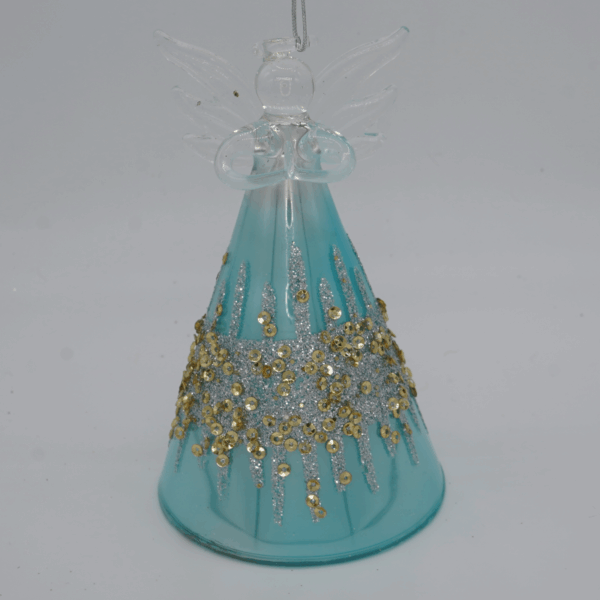 Blue and Gold Glitter Angel Christmas Ornament