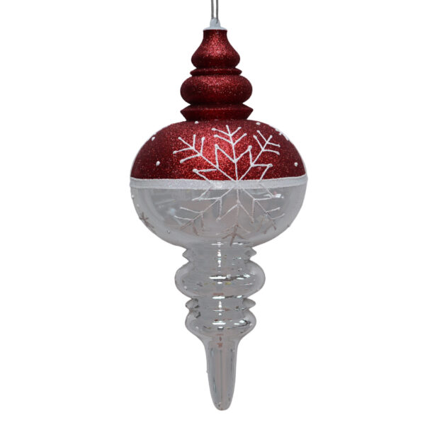 Snowflake Collection Glittered Red and Shiny Silver Shatter Resistant Finial Ornament