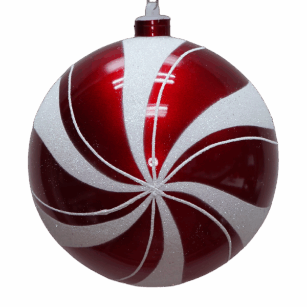Red and White Peppermint Swirl Shatter Resistant Ornament