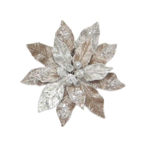 Champagne Snowy Clip-On Poinsettia