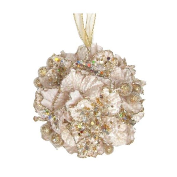Ivory and Gold Hydrangea Ball Ornament