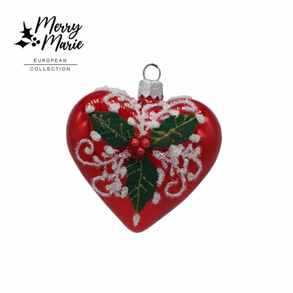Heart with Holly Glass Ornament