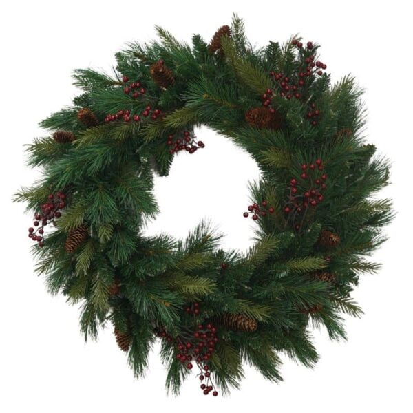 Decorated Fir Artificial Christmas Wreath Pre-lit with Dual-Color LED Battery-operated Lights with Timer