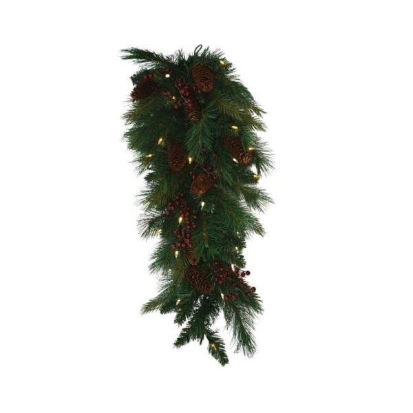 Decorated Fir Artificial Christmas Teardrop Pre-lit with Dual-Color LED Battery-operated Lights with Timer