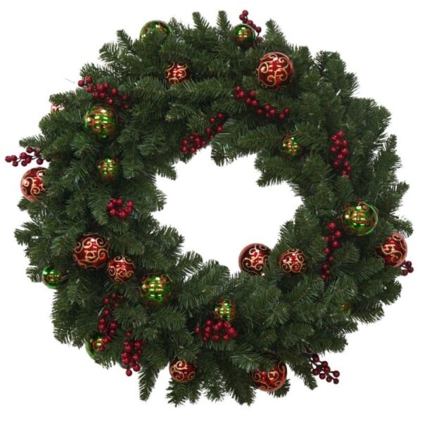 Glitzy Decorated Artificial Christmas Wreath Pre-lit with Dual-Color LED Battery-operated Lights with Timer