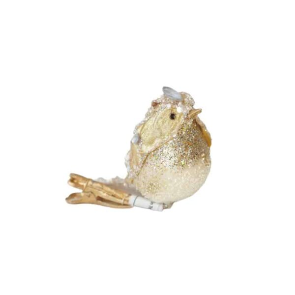 Icy Gold Bird with Clip Christmas Ornament
