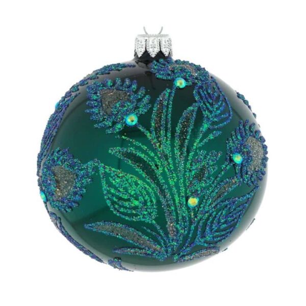 Teal Floral Glass Ornament