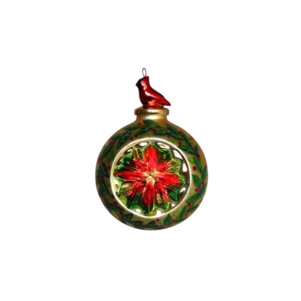 Glass Reflector Ornament with Porcelain Cardinal Top