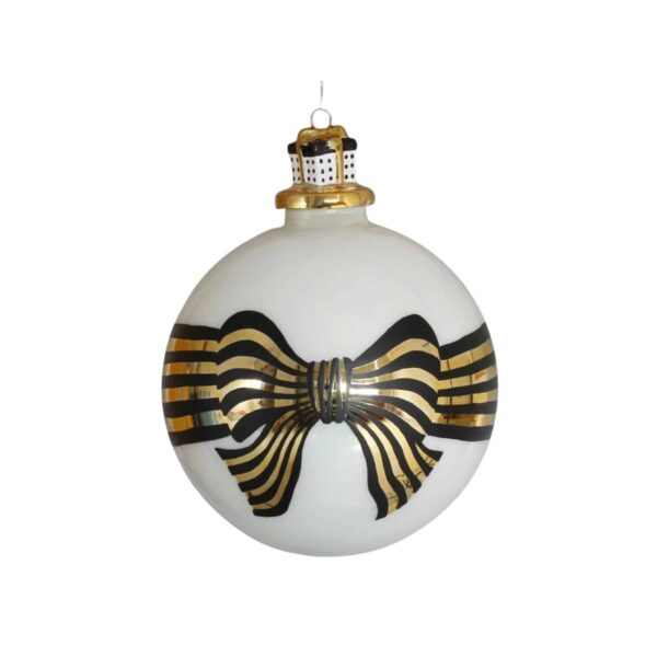 Ornament with Black and Gold Bow with Porcelain Gift Top