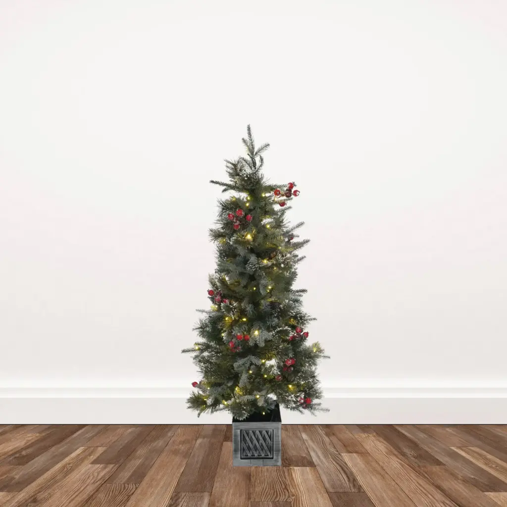 4.5-foot Decorated Pine Porch Tree Pre-lit with 100 Dual Color 5mm L.E.D. Lights