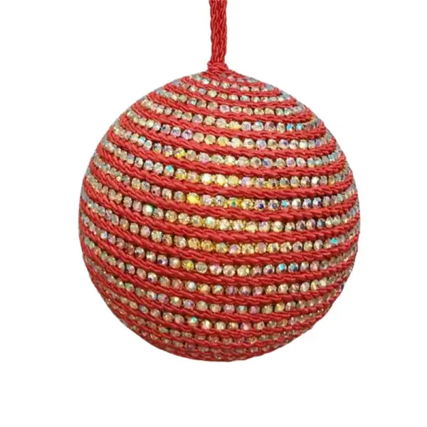 Red and Iridescent Rhinestone Ornament 4"