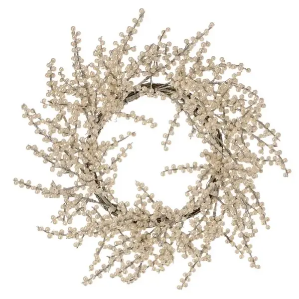 Wreath of Weather Resistant Ivory Pearl Berries 24"