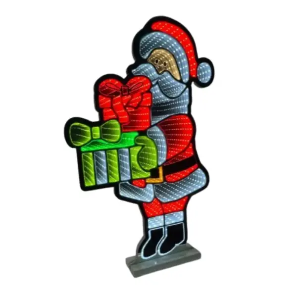 Santa with Presents Infinity Light Decoration 25"