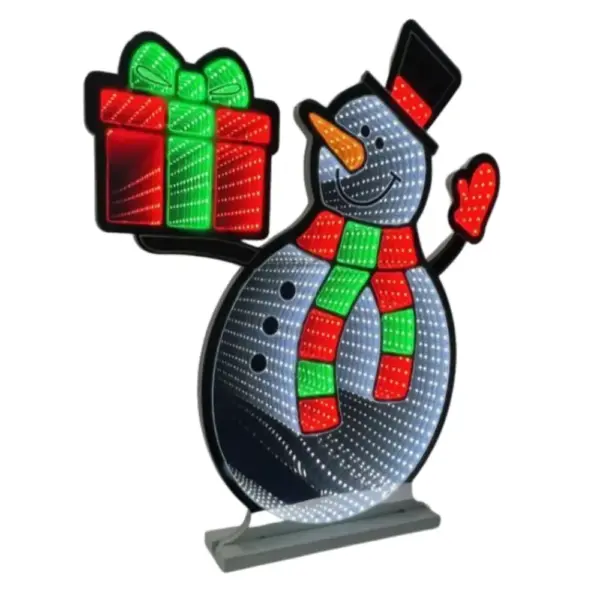 Snowman with Present Infinity Light Decoration 23.5"
