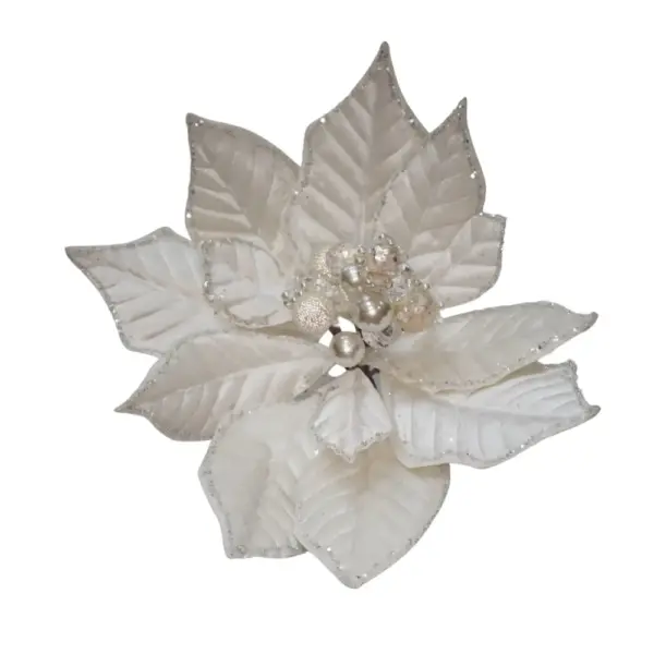 Cream Velvet Poinsettia Pick