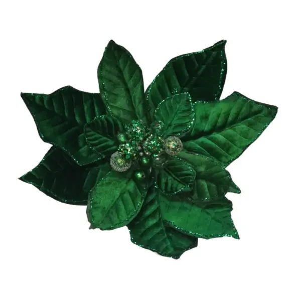 Emerald Green Velvet Poinsettia Pick