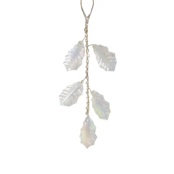 Acrylic Iridescent Beaded Leaf Ornament with Rhinestones 22cm