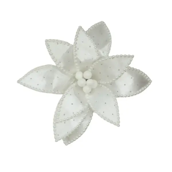 White Pearl Poinsettia Pick 32cm