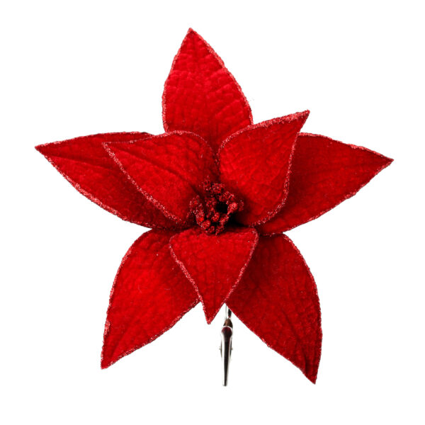 Dark Red Velvet Poinsettia Clip