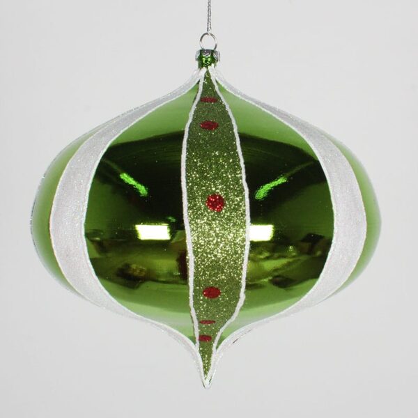 Shiny Lime with Polka Dots and Glitter Onion Christmas Ornament