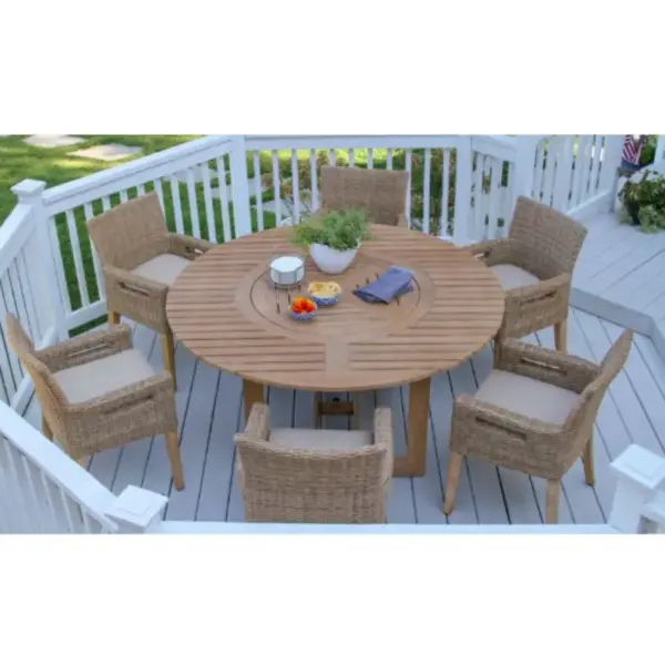 7 pc Dining Set with 6 Arm Chairs and a 59" Lazy Susan Table