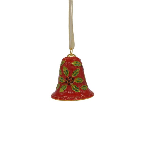 Cloisonne Holly Bell Christmas Ornament