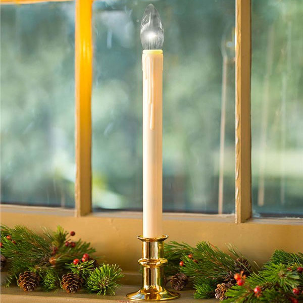 LED Brass Window Candle with Timer and Adjustable Height