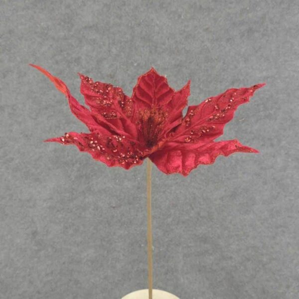 Red and Velvet Poinsettia on Pick