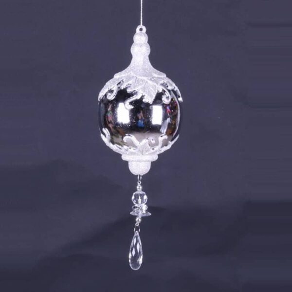 Shiny Silver Leaf with Acrylic Drop Christmas Ornament