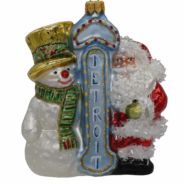 Detroit Snowman and Santa Christmas Ornament