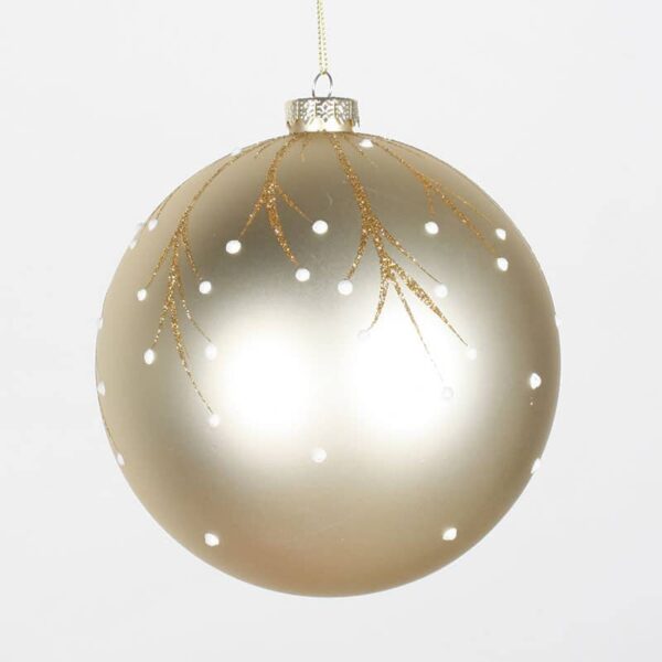 Matte Champagne with Gold and White Glitter Christmas Ornament