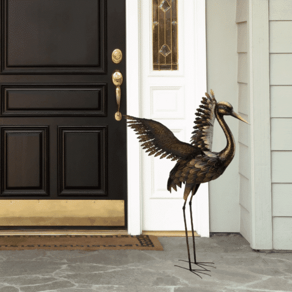 Bronze Crane with Wings Up, 44 inches tall
