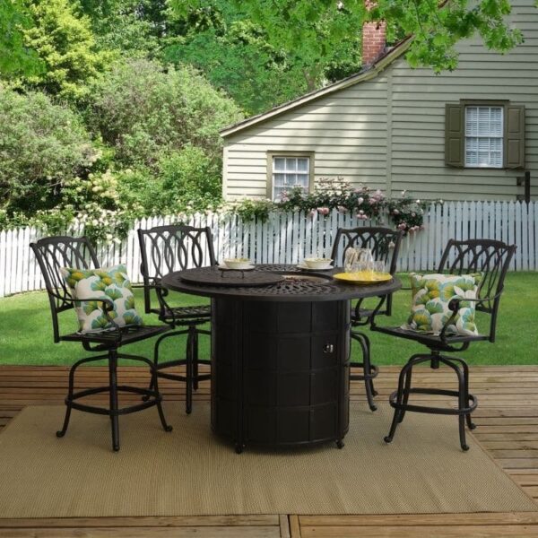 Mayfair 5-piece Cast Aluminum Outdoor Patio Furniture Dining Set with Counter-height Patio Fire Table