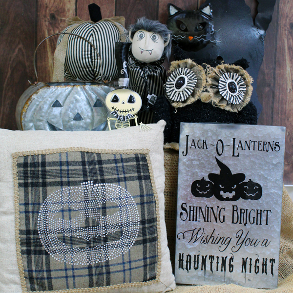 Black and burlap Halloween Decorations